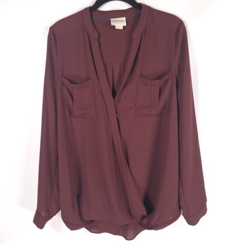 Anthropologie Maeve Top Blouse Women's Burgundy Surplice Faux Wrap Size 4